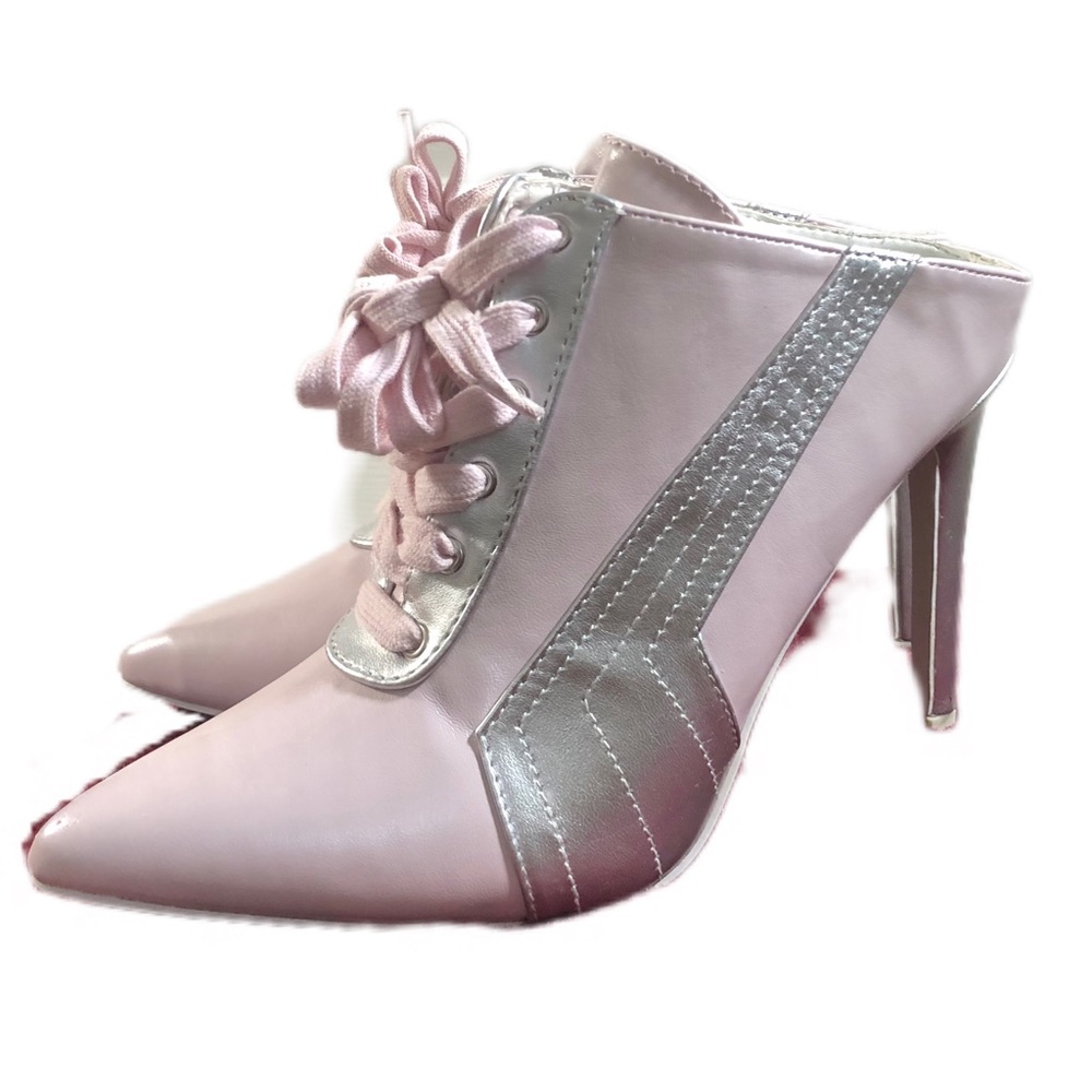 Cape Robbin Pink and Silver Retro Style Point Toe Mules - Picture 4 of 10